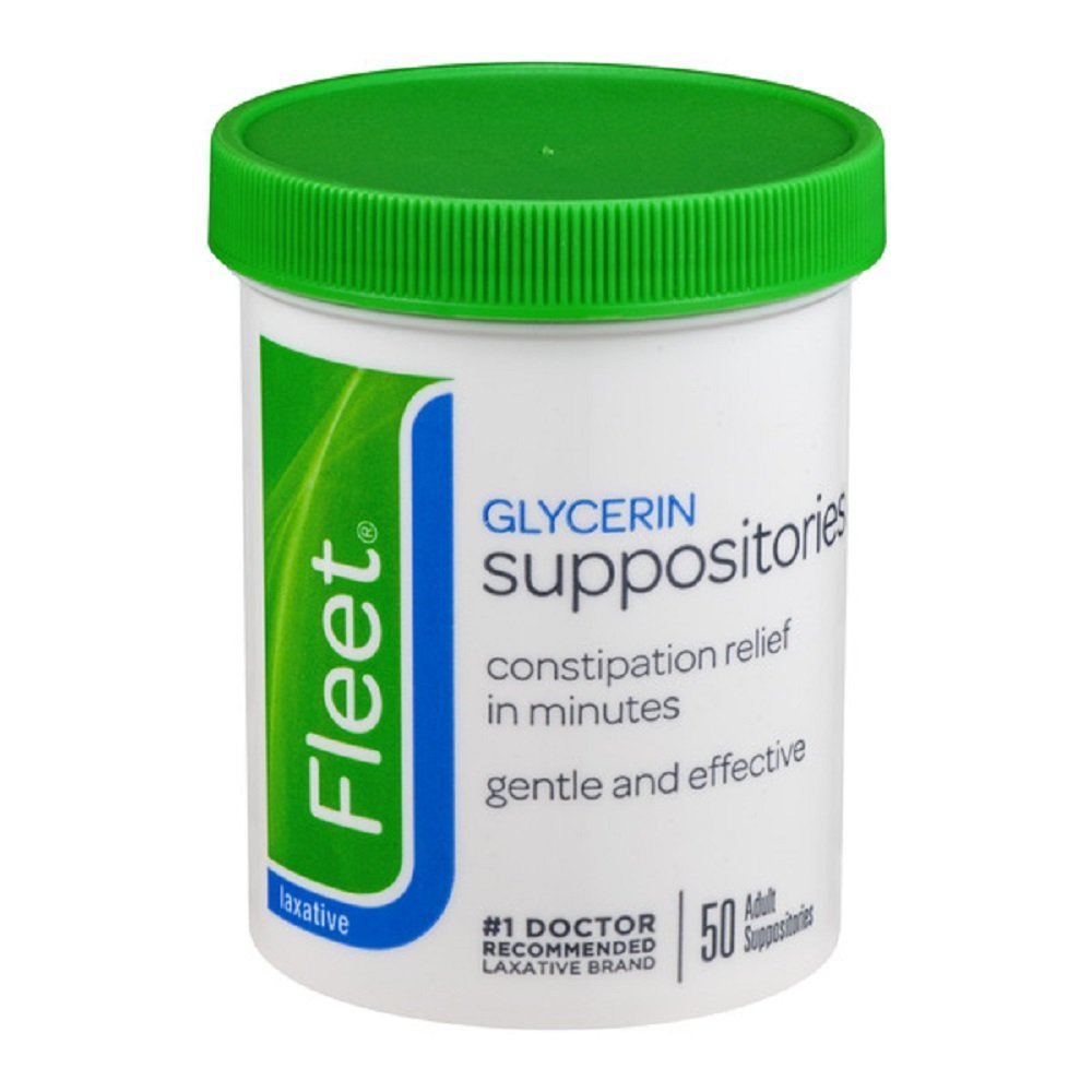 Fleet glycerin suppositories packaging shows 12 jars for fast, convenient relief