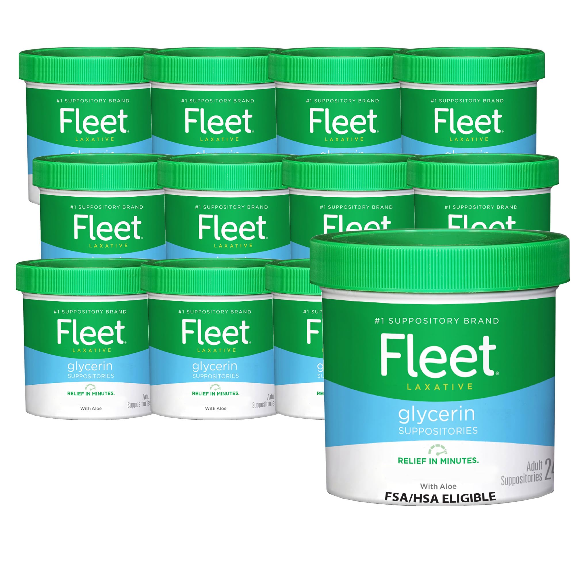 Fleet glycerin suppositories bottle front showing trusted constipation relief.
