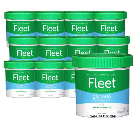 Fleet glycerin suppositories bottle front showing trusted constipation relief.