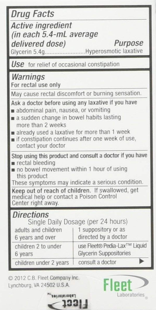 Fleet Liquid Glycerin Suppositories applicator enabling mess-free insertion and gentle relief.