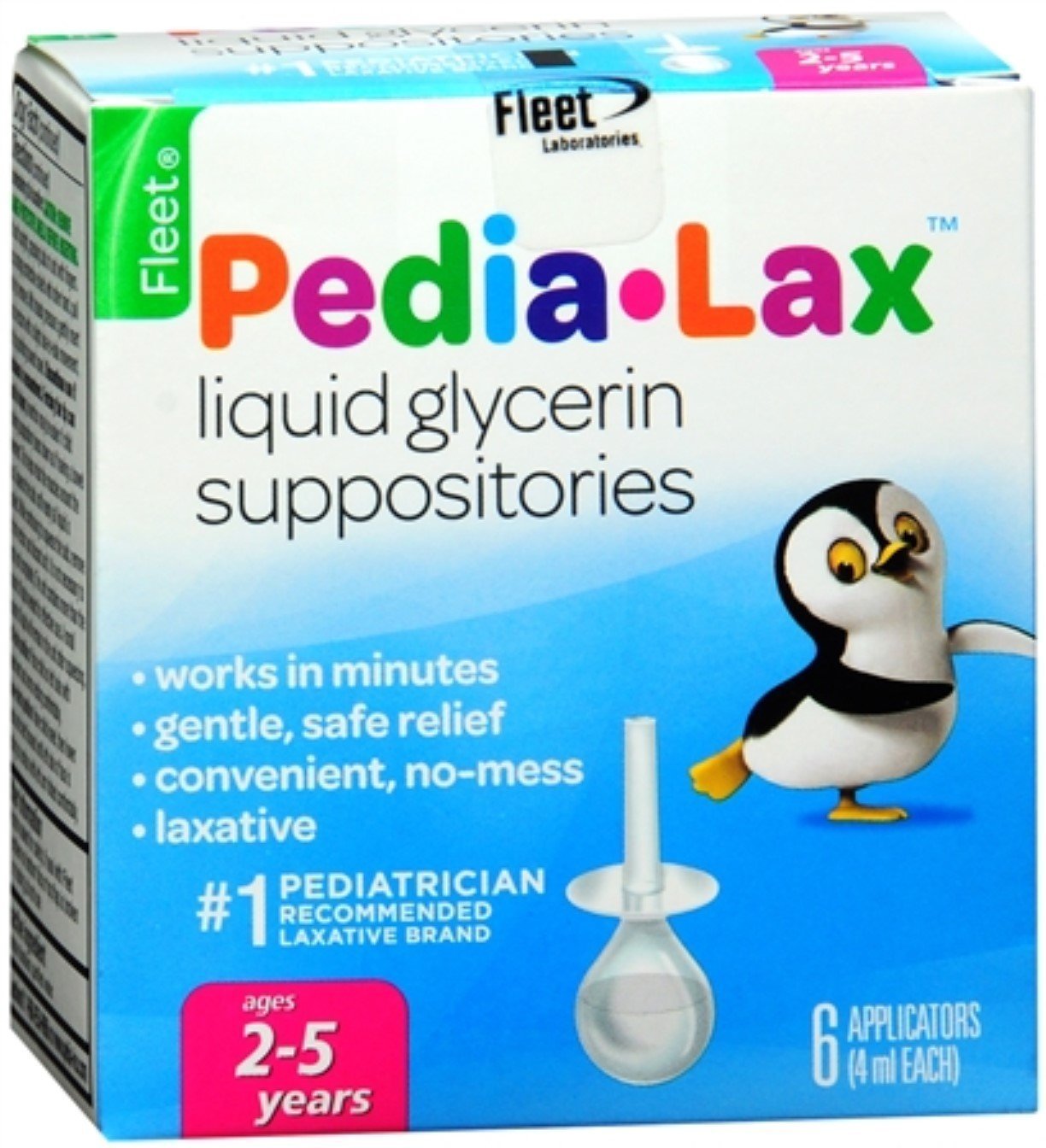 Fleet Pedia-Lax six-count box for ages 2-5, easing occasional discomfort
