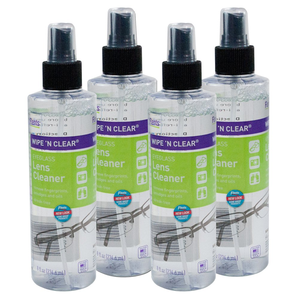 Flents Wipe 'N Clear lens cleaner spray bottle for streak-free glasses