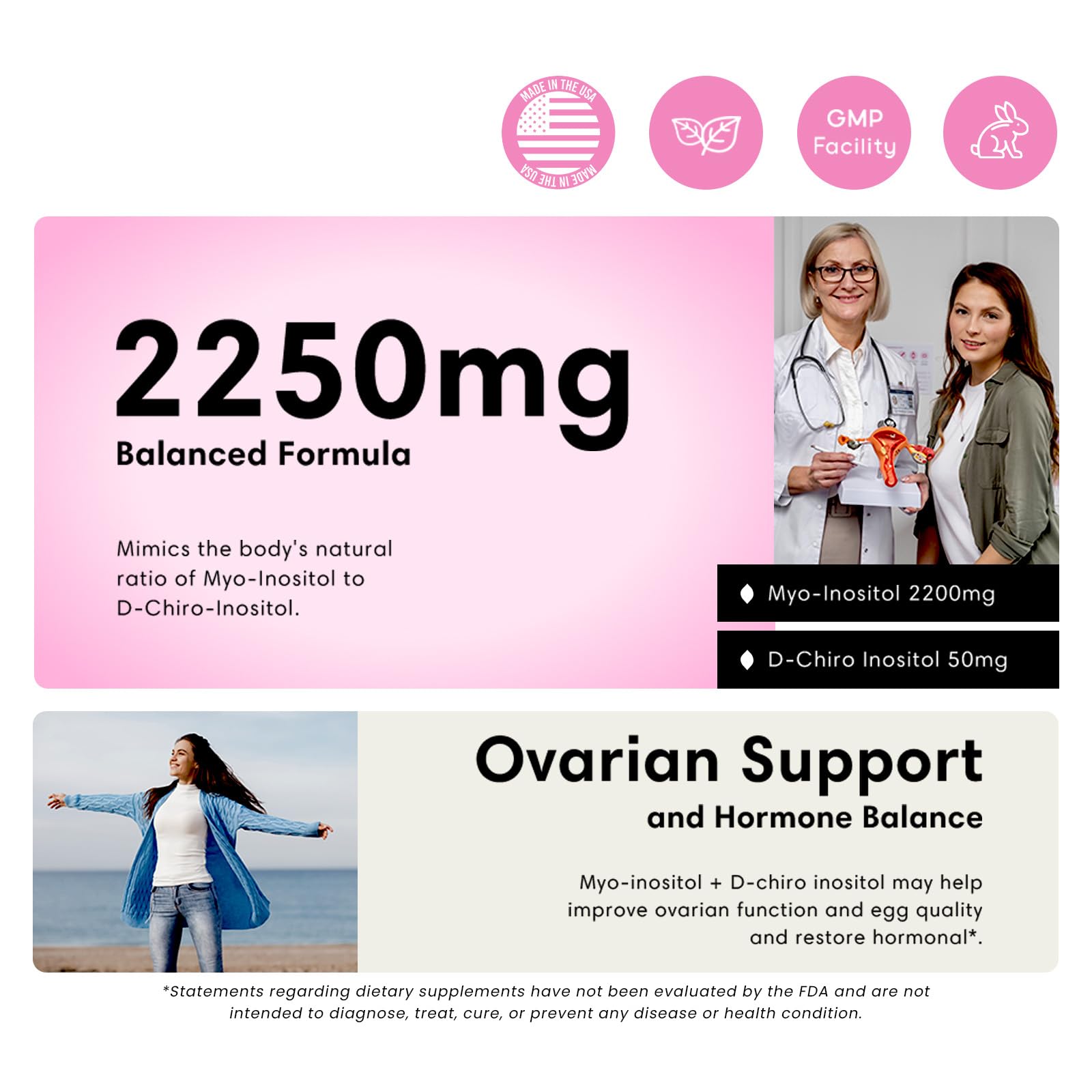 Fleur label design highlights Myo-Inositol and D-Chiro Inositol blend.