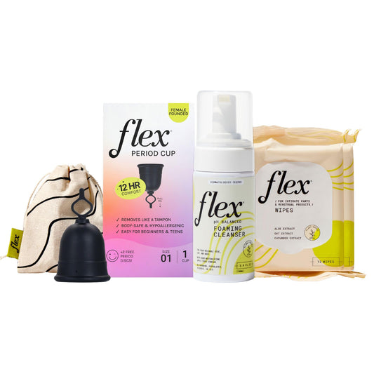 Flex Cup Size 01 in use for comfortable, all-day protection.