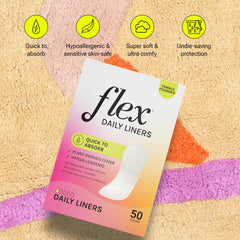 FLEX Daily Liners stay put with longer, curved design for a secure fit.