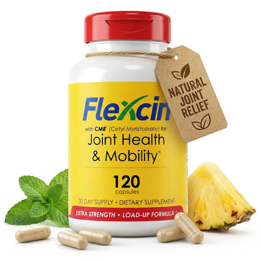 Flexcin Extra Strength bottle with capsules for daily joint support