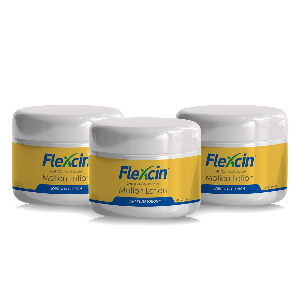 Flexcin Motion Lotion CM8 jar for targeted joint and muscle comfort.