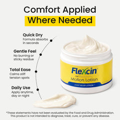 Flexcin Motion Lotion hand-application provides quick, targeted care for daily tasks.