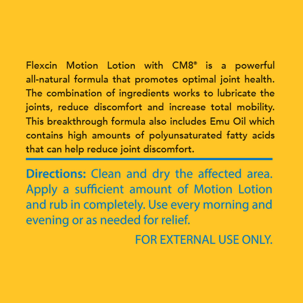 Flexcin Motion Lotion made-in-usa-facility label reassures quality and manufacturing standards.