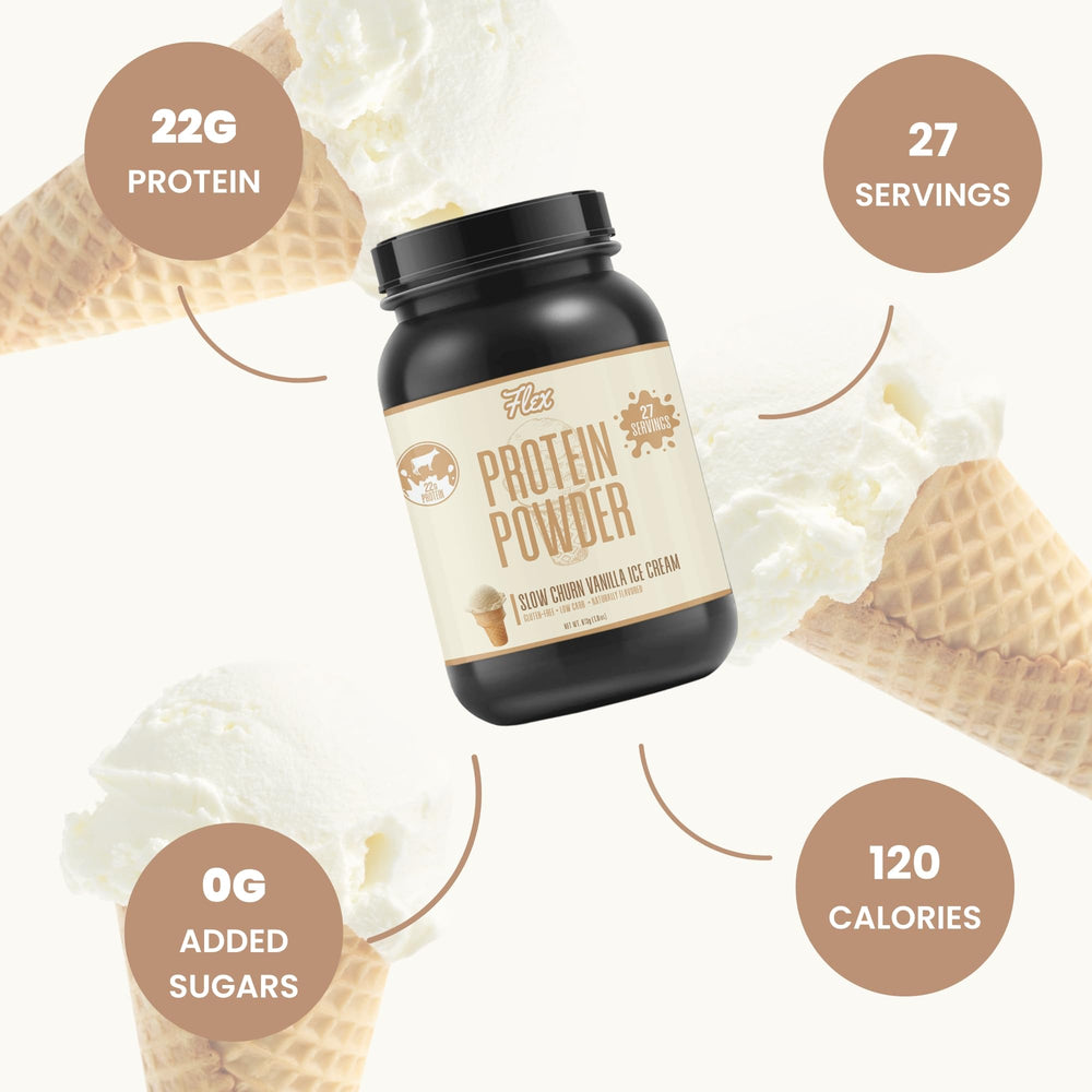 Flexible Dieting Lifestyle vanilla protein powder scoop ideal for baking and boosting.
