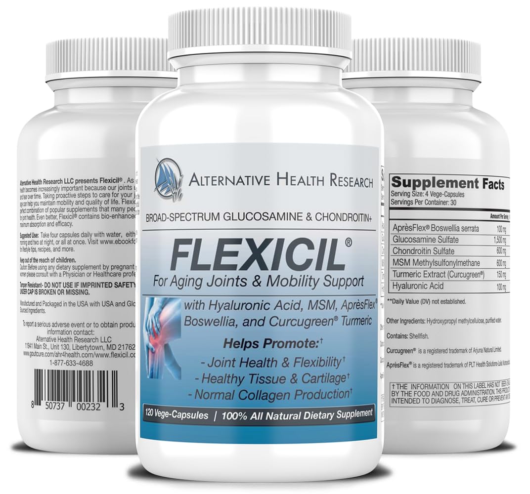 Flexicil capsules close-up highlights bio-enhanced formula for better absorption.