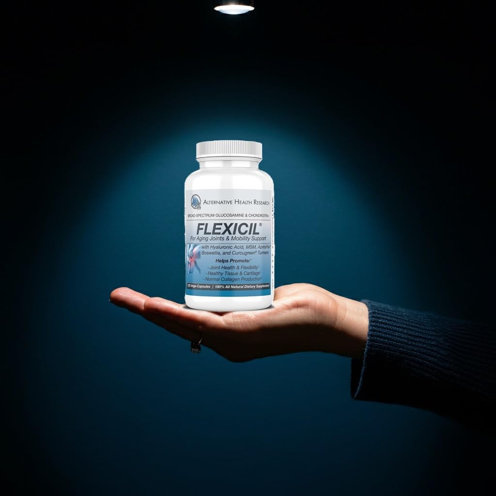 Flexicil bottle on desk suggests convenient daily use for active lifestyles.