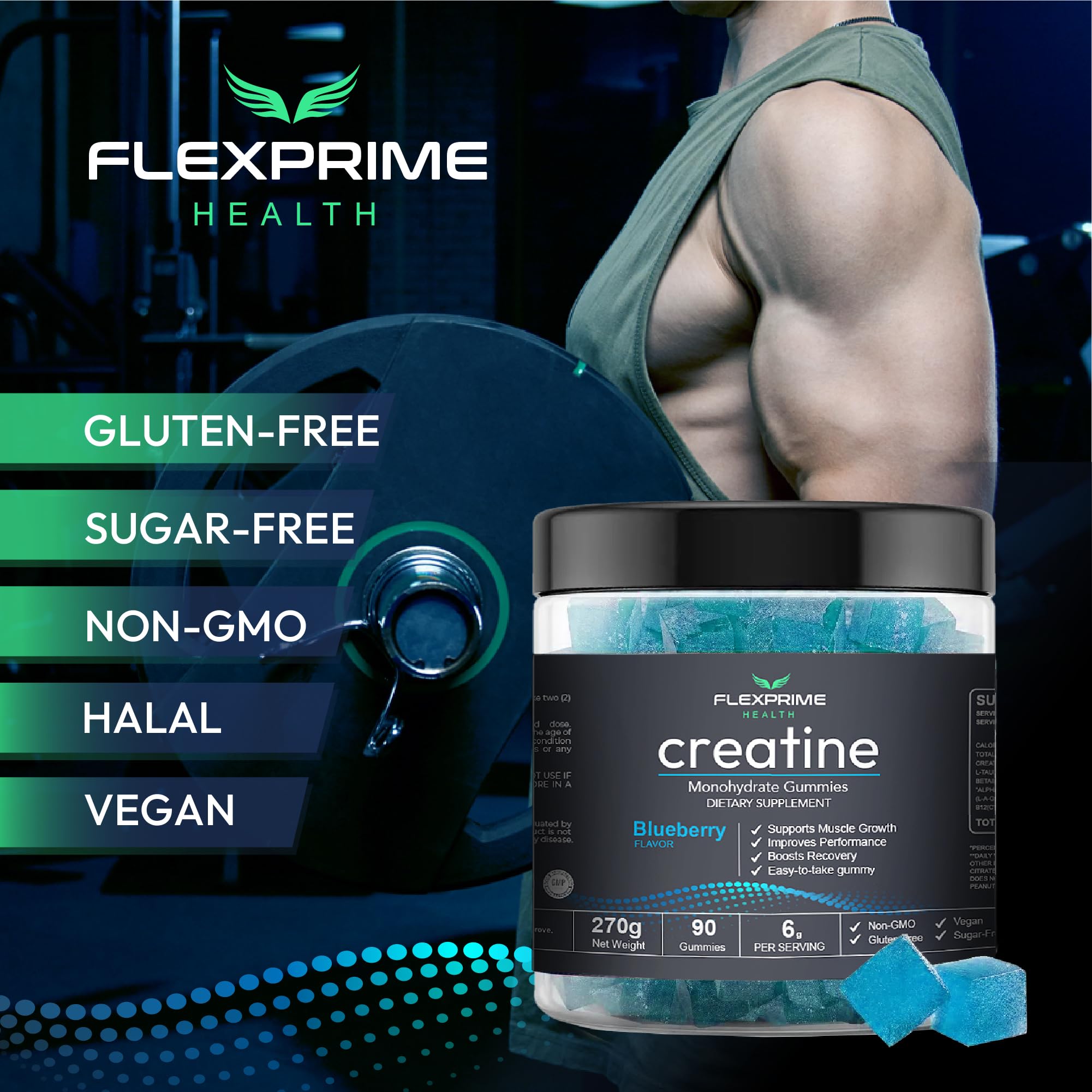Label highlights vegan and halal ingredients for FlexPrime Gummies
