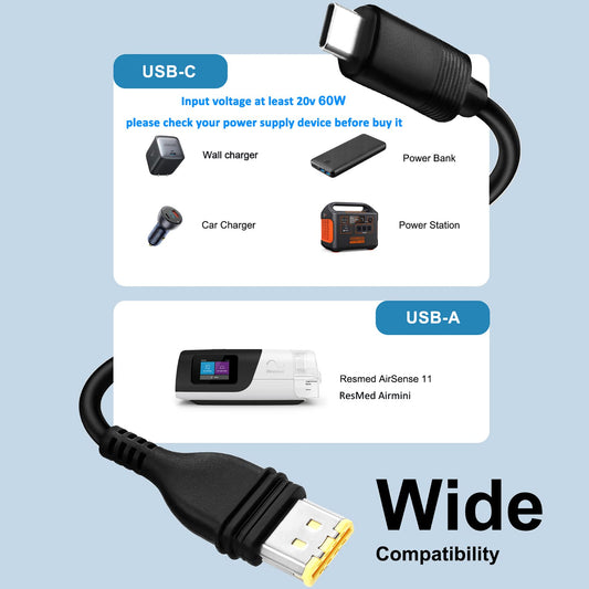 FLGAN AirMini DC converter cable powering compact CPAP on the go.