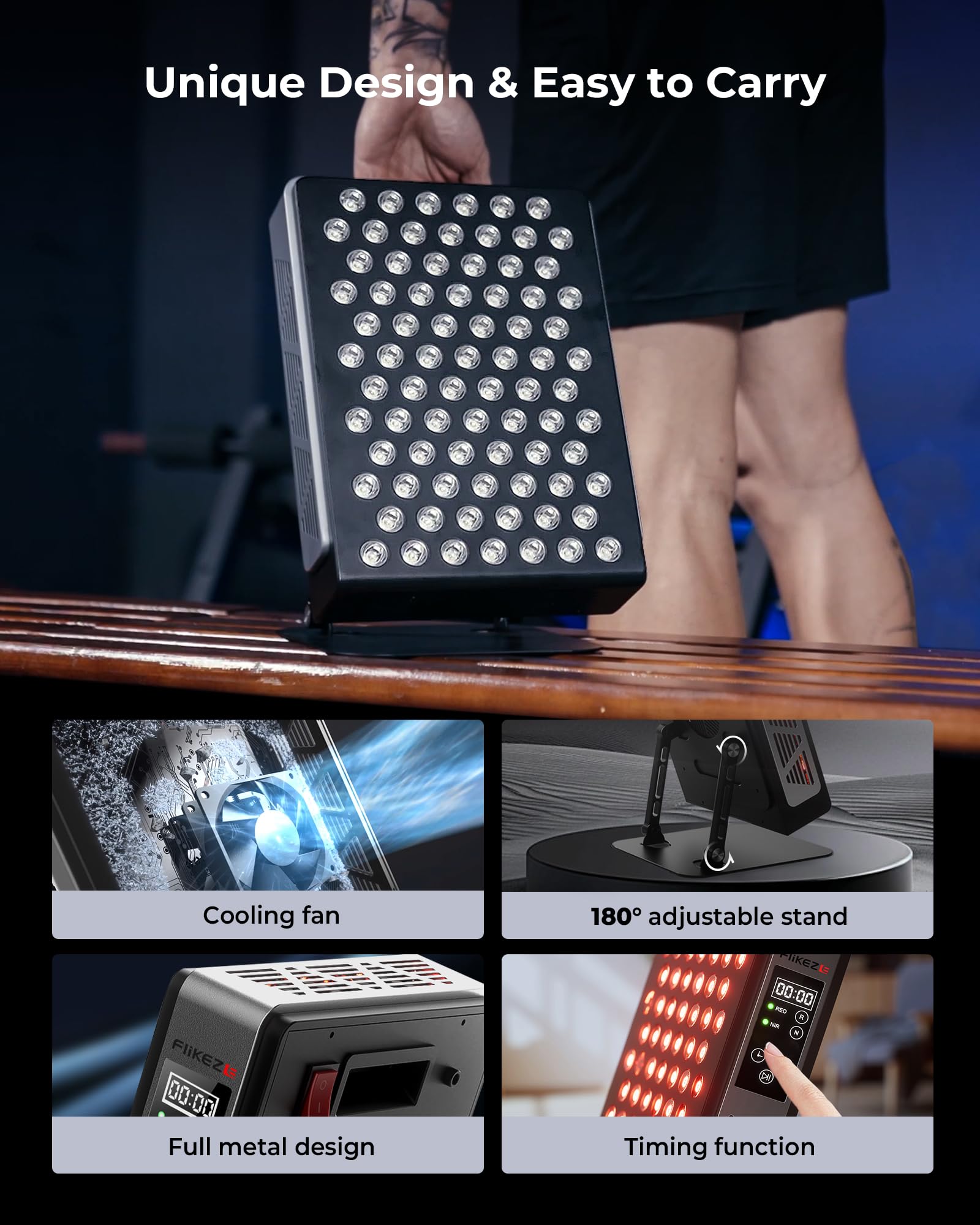 FliKEZE Pro red light panel covers face and upper body areas