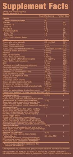 Flip My Life Flip 7 ingredients panel highlights plant-based proteins and greens