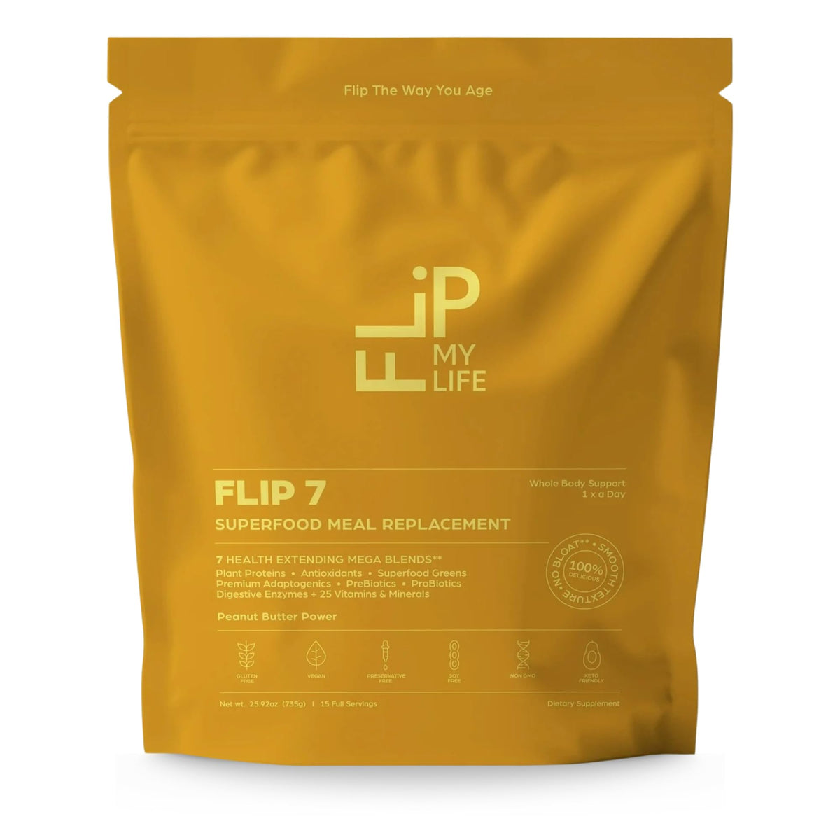 Flip My Life Flip 7 Peanut Butter Power shake poured for sustained energy