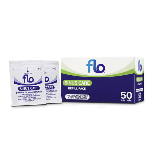 FLO Sinus Care refill sachets for daily nasal relief and gentle, preservative-free irrigation.