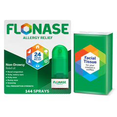 Flonase allergy relief nasal spray bottle offers 24-hour non-drowsy congestion relief
