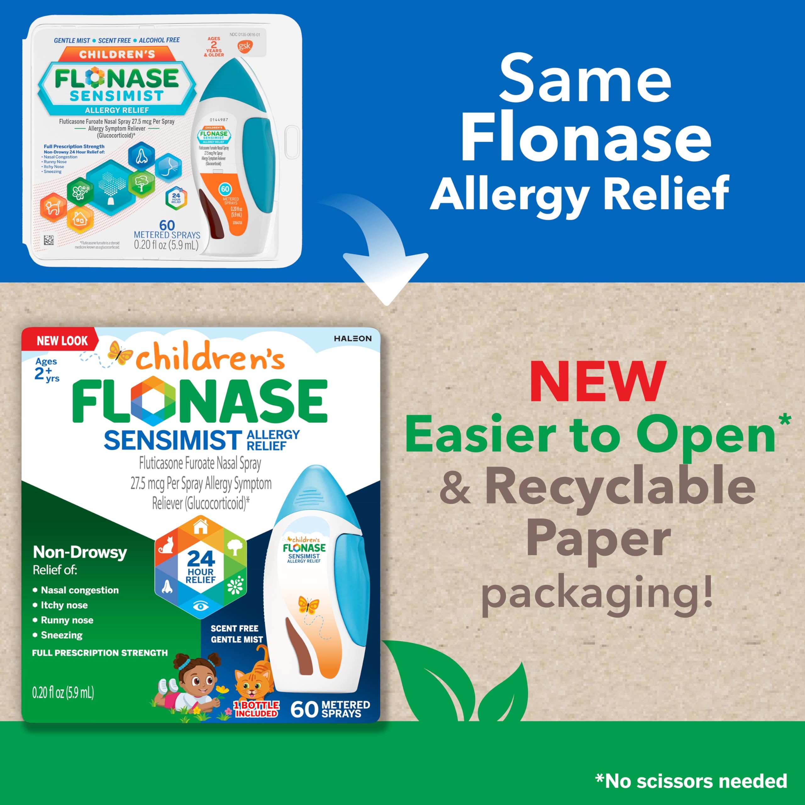 Flonase Sensimist 24-hour non-drowsy relief feature demonstrated.
