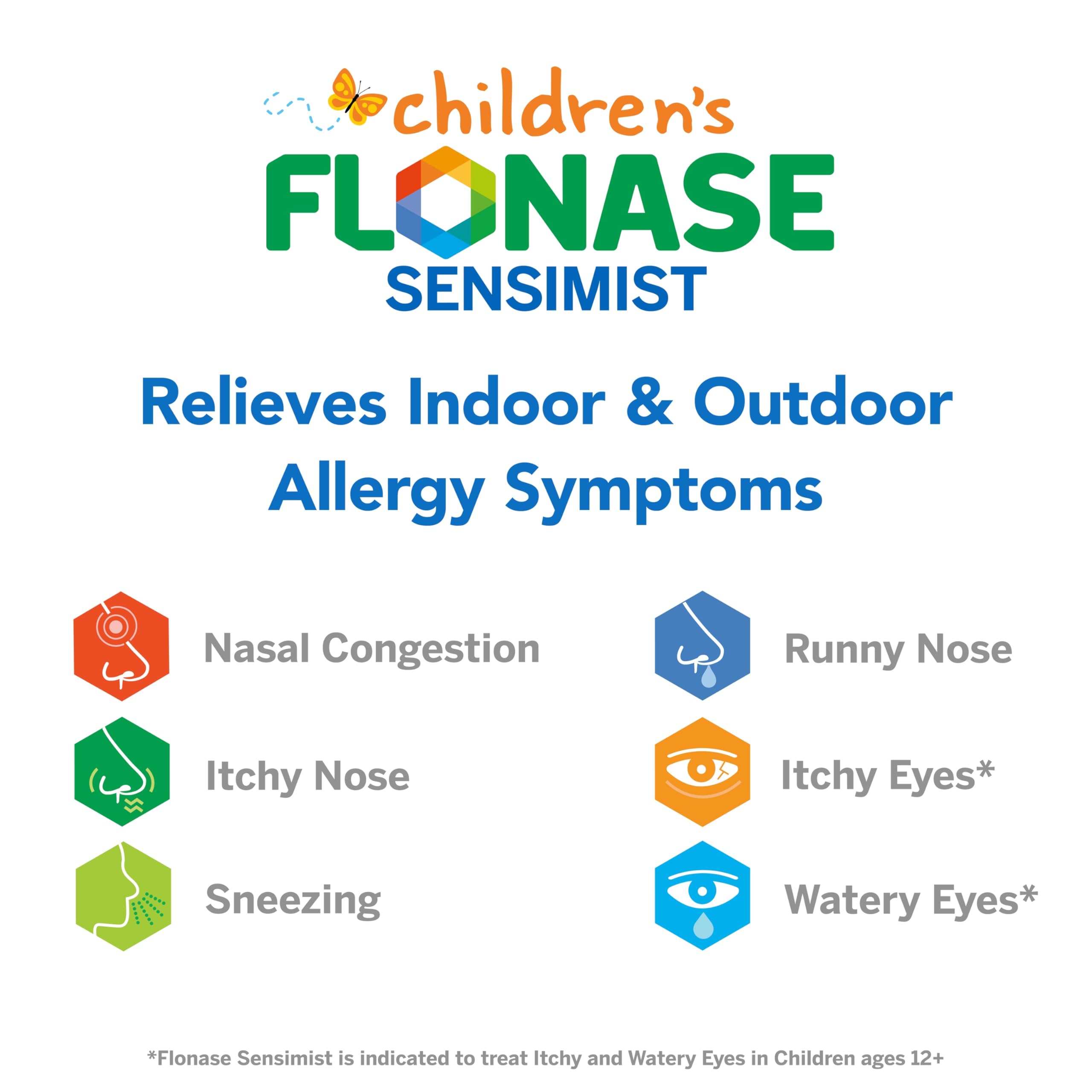 Flonase Sensimist adult bottle close-up highlighting non-drowsy, 24-hour relief.