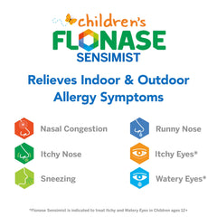 Flonase Sensimist adult bottle close-up highlighting non-drowsy, 24-hour relief.