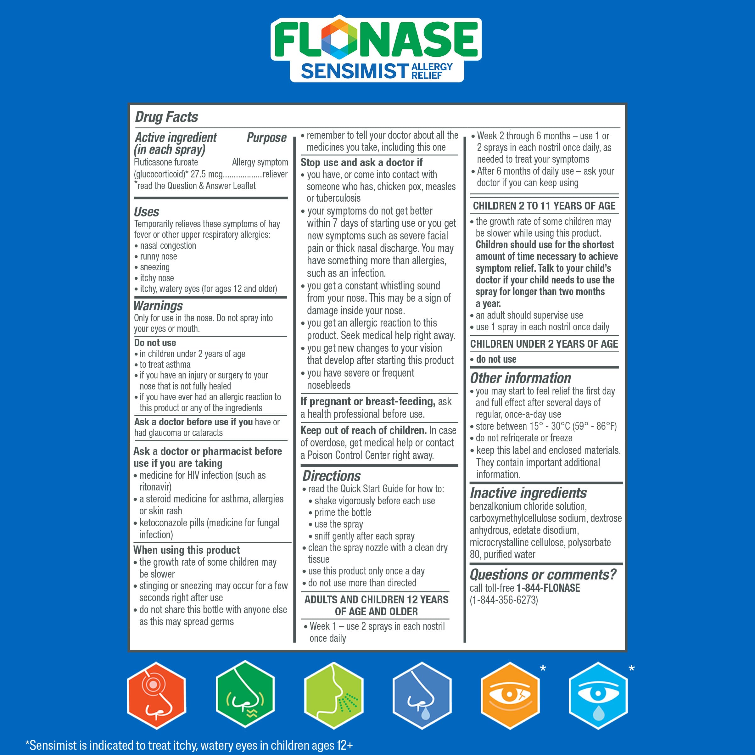 Flonase Sensimist child dosing guidance for ages 2 and up.
