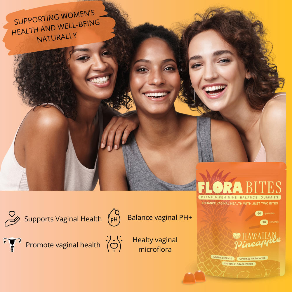 Flora Bites Premium Gummies pack shot, 60 gummies for 30 days of use.
