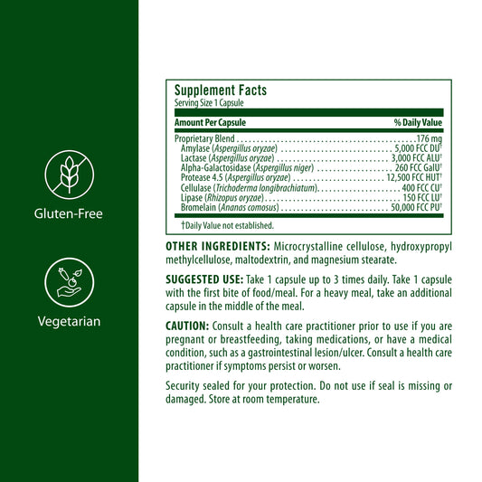 Flora Enzyme Blend capsules provide seven enzymes to aid protein and carbohydrate digestion.