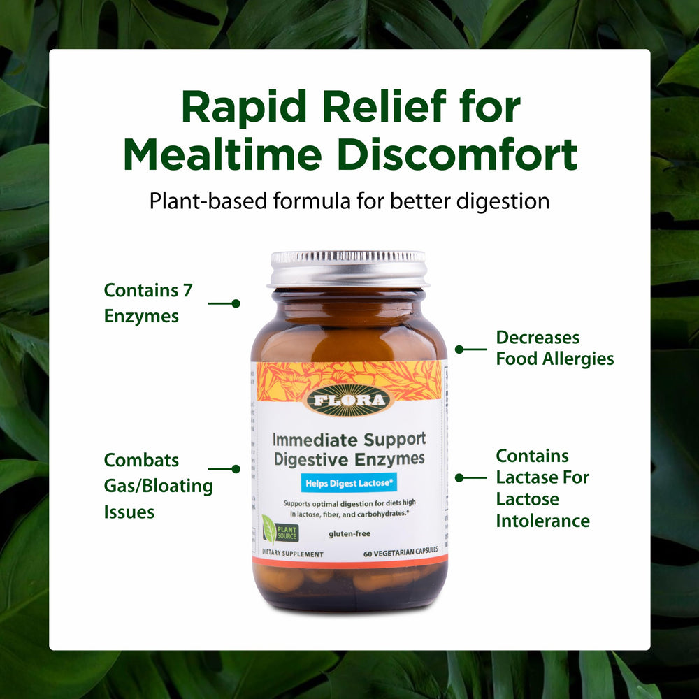 Lactase icon on Flora Blend highlights lactose tolerance support.