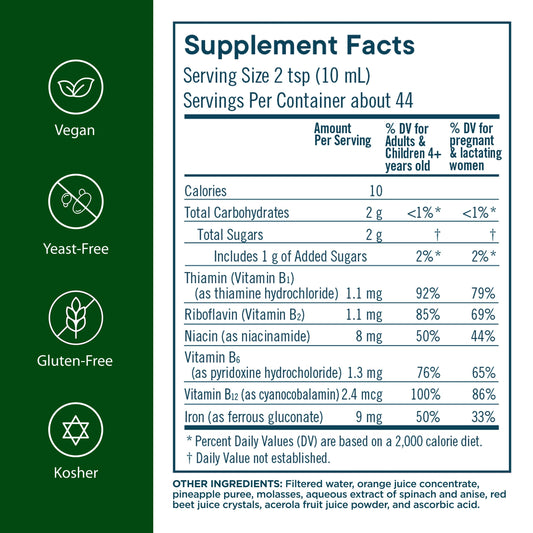 Pouring Flora Iron liquid highlights simple dosing and absorption