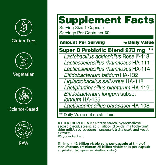 Flora Super 8 capsules close-up highlighting high potency daily support
