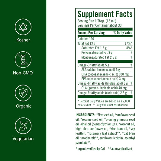 Flora Udo's Oil DHA 3-6-9 pour demonstrates convenient drizzle into meals and smoothies