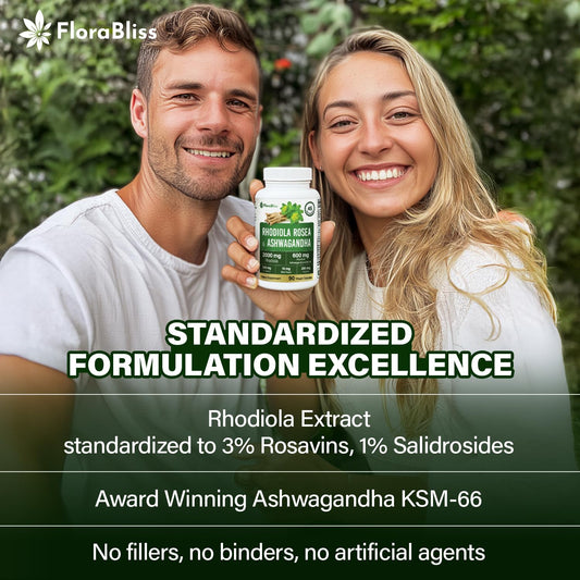 FloraBliss Rhodiola Rosea whole root close-up shows high potency.