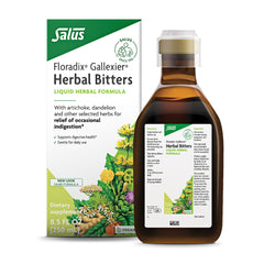 Floradix Gallexier bottle closeup highlighting the herbal blend for digestion support