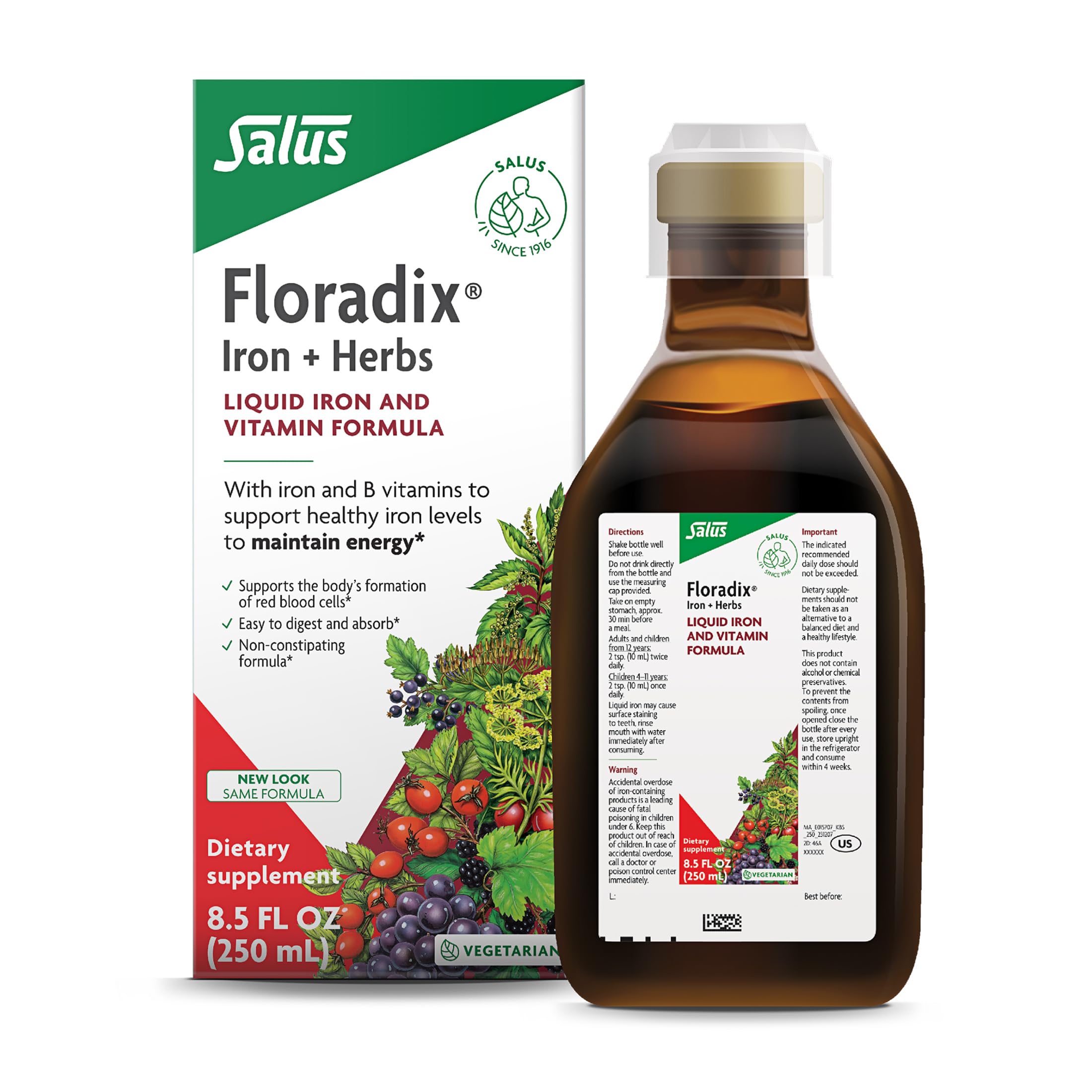 Floradix Iron & Herbs bottle showing liquid iron for daily energy support