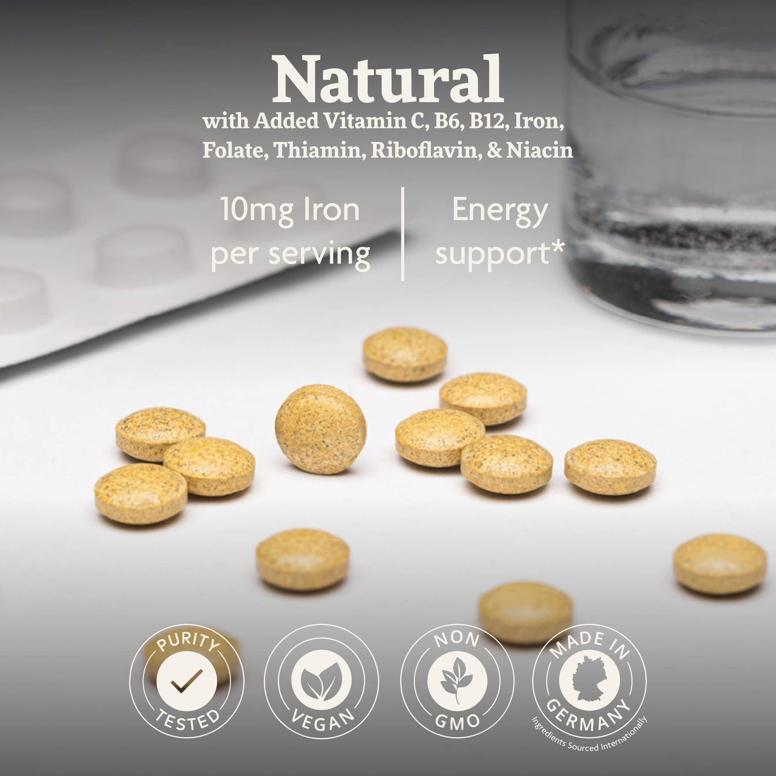 Floradix packaging highlights vegan, gluten-free, and non-GMO attributes.