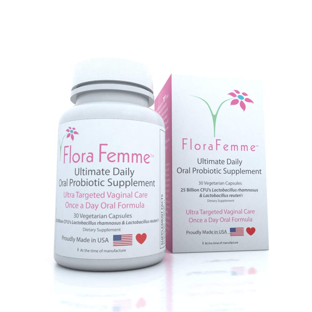 FLORAFEMME Ultimate Daily Oral Probiotic bottle showing high-potency capsules for balance.