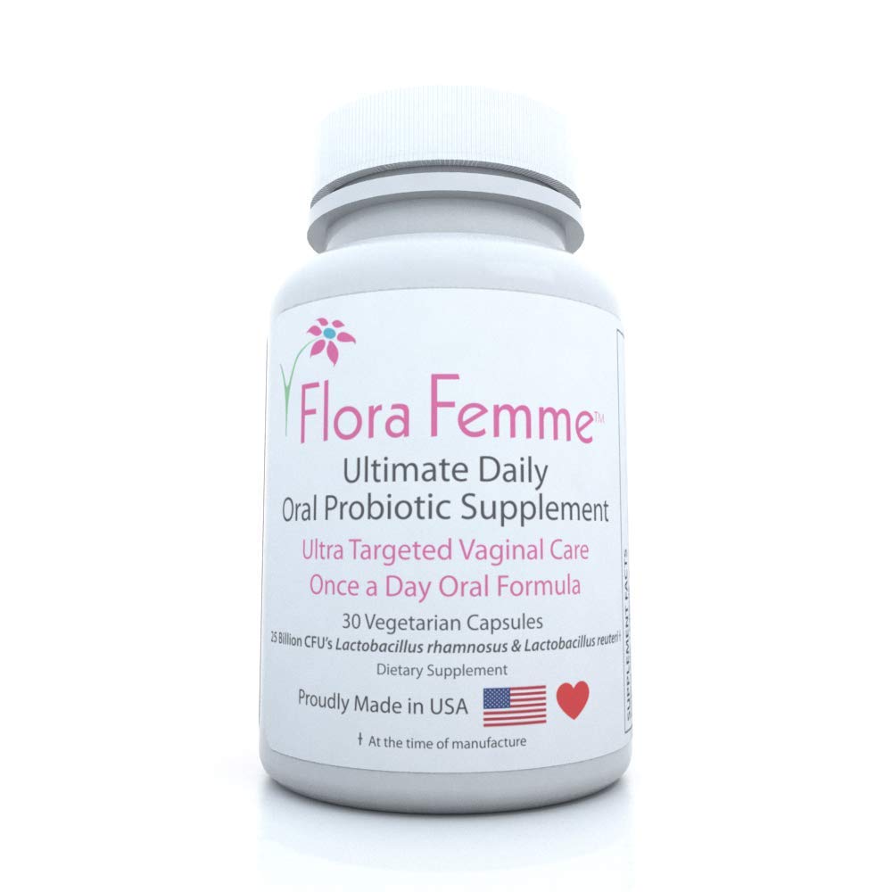 FLORAFEMME probiotic capsules highlight 25 Billion CFU potency for daily support.
