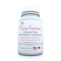 FLORAFEMME probiotic capsules highlight 25 Billion CFU potency for daily support.