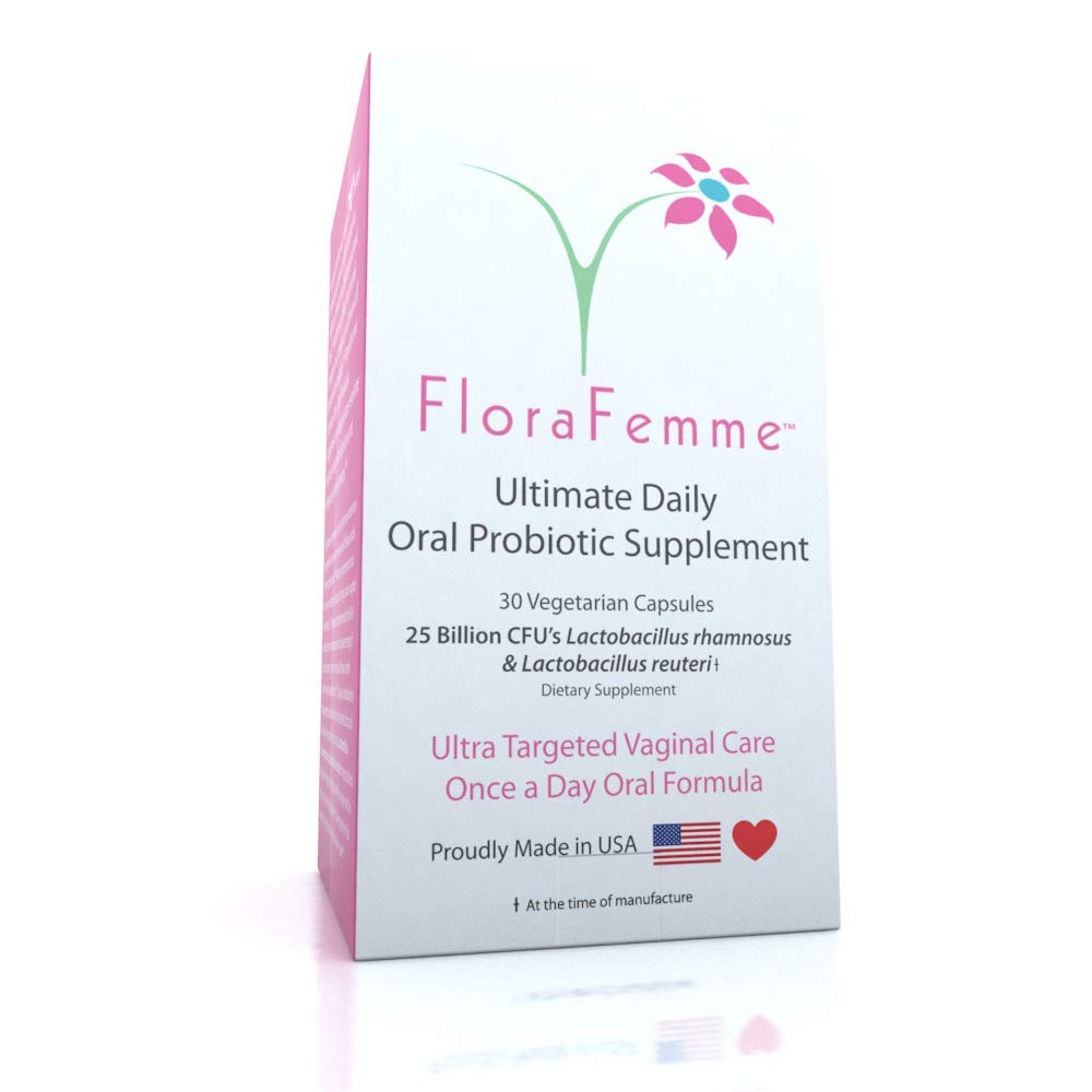FLORAFEMME label emphasizes two targeted strains for vaginal and urinary balance.