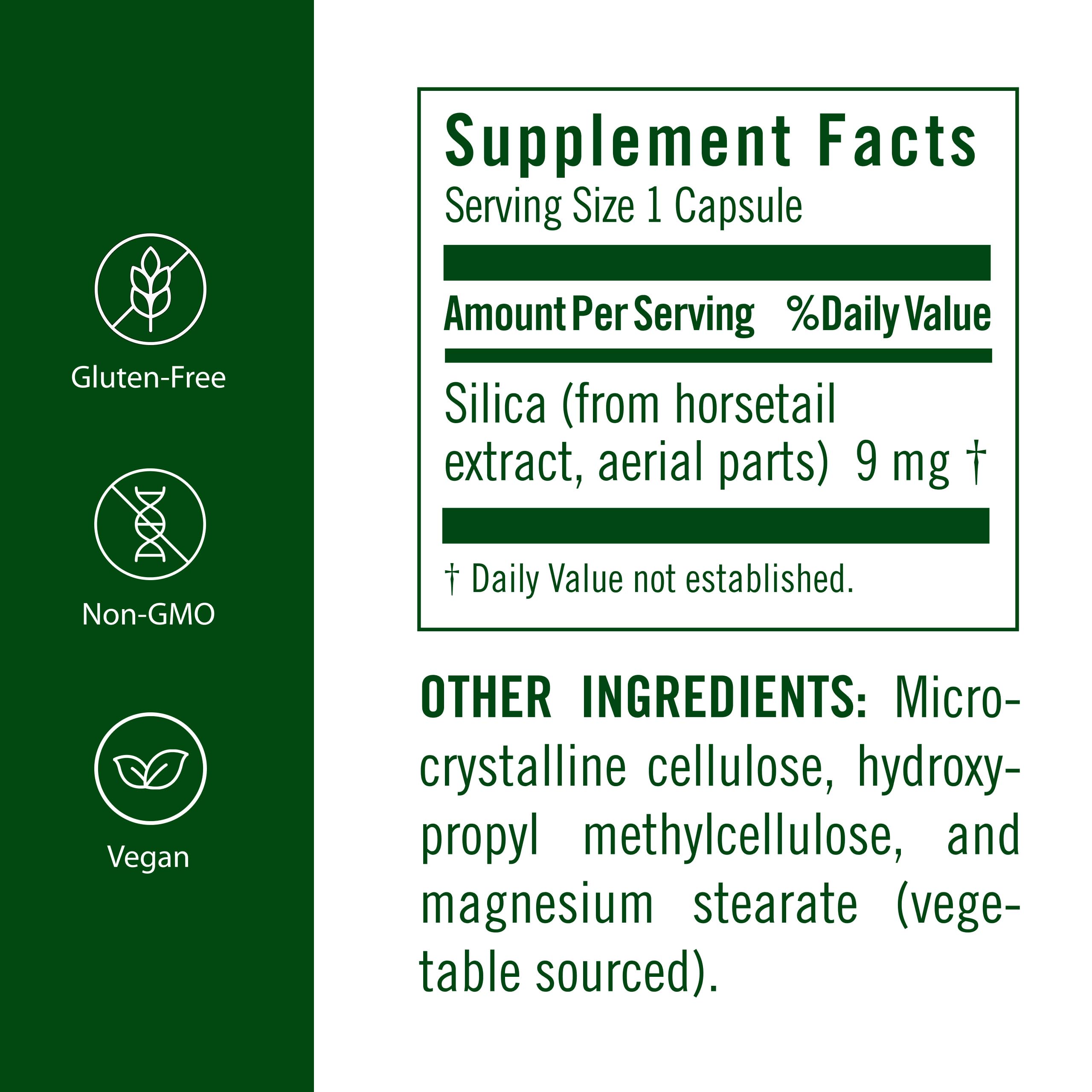 FloraSil capsules close-up for vegan, non-GMO beauty support.