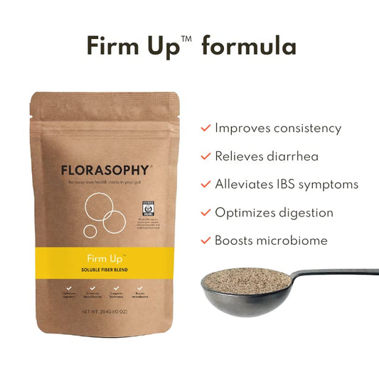 Florasophy Firm Up powder with measuring scoop for daily gentle stool formation