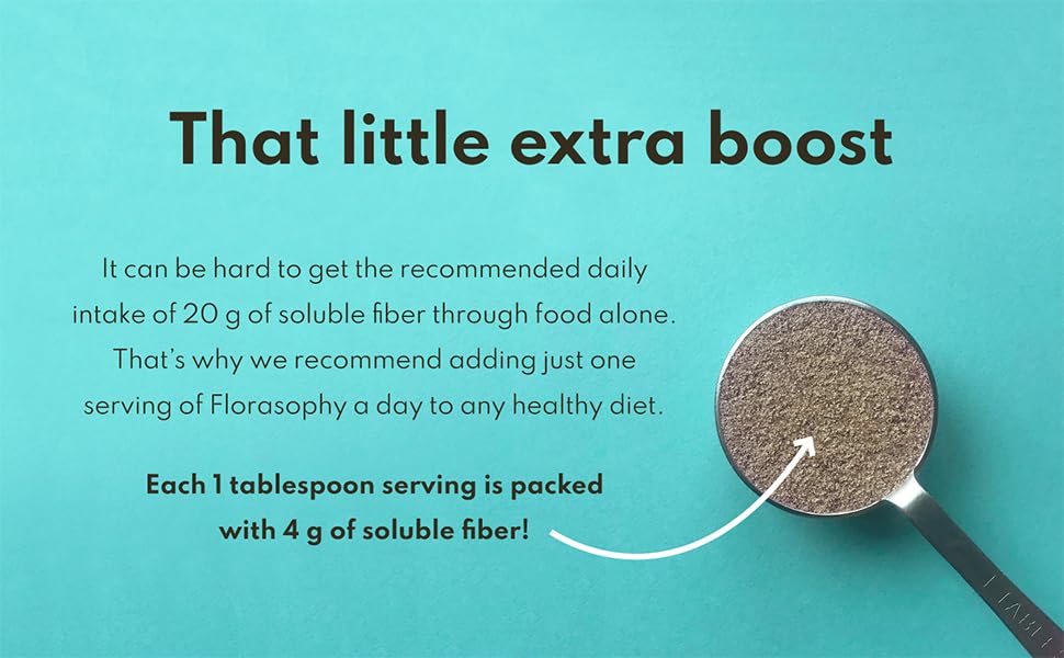 Florasophy Loosen Up scoop demonstrates measuring soluble fiber for smooth mixing