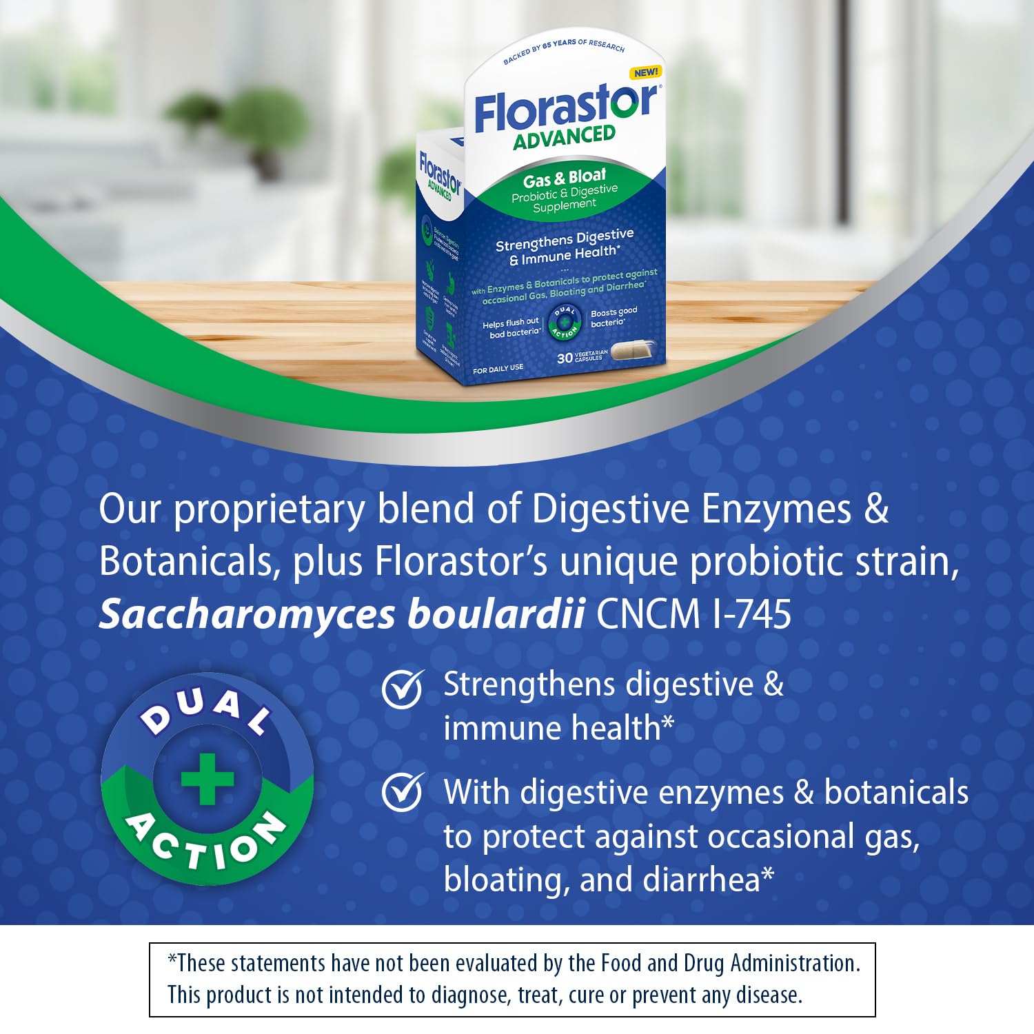 Florastor digestive enzymes blend capsules suggesting supported digestion.