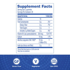 Florastor Gummies label shows vegetarian and non-GMO status for mindful choices.