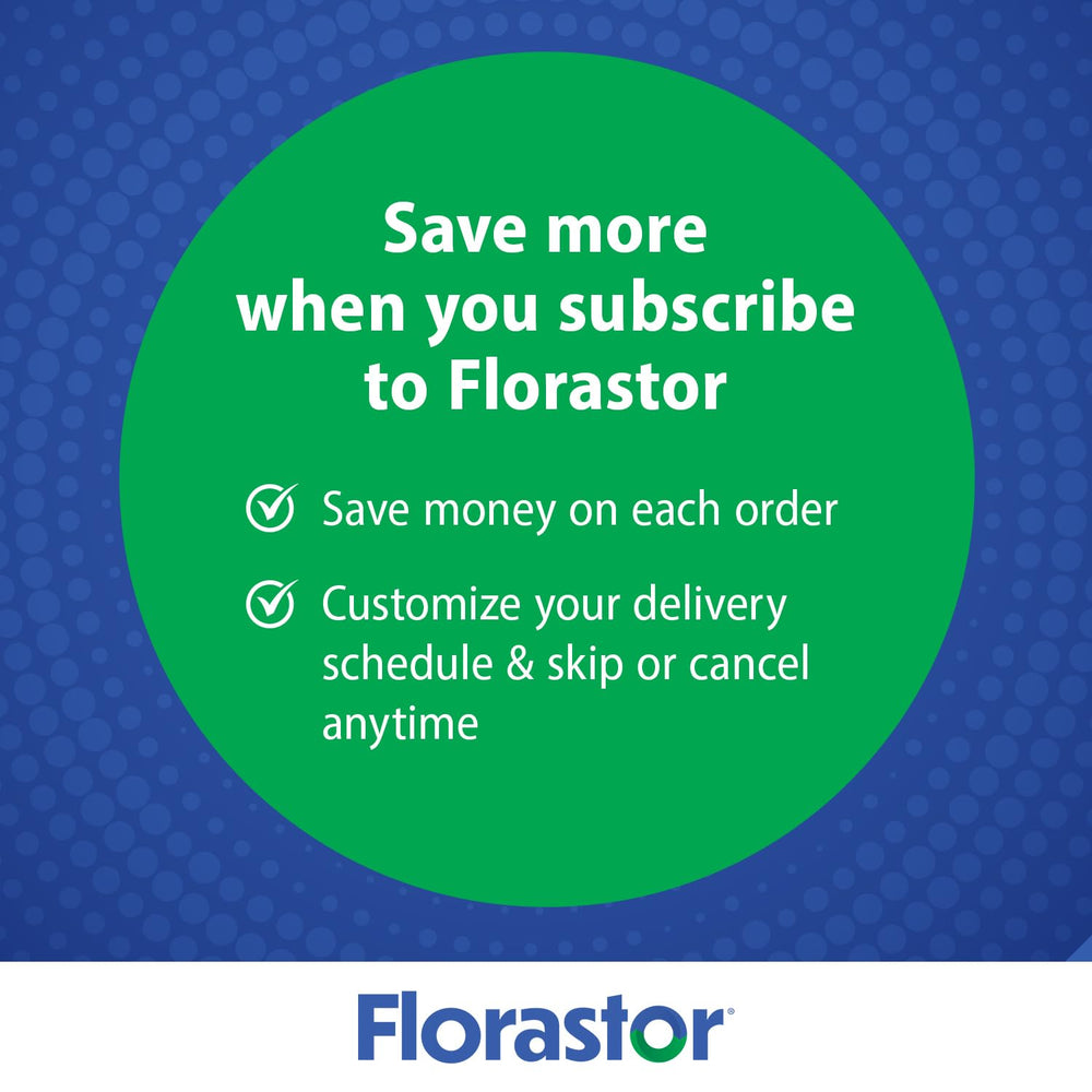 Florastor two-bottle pack on shelf signals value and ongoing support.