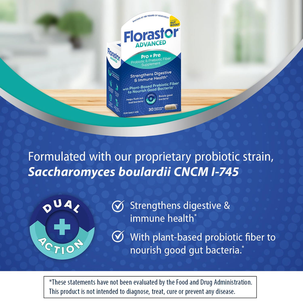 Florastor Select Pro+Pre capsule beside a glass of water for daily use.