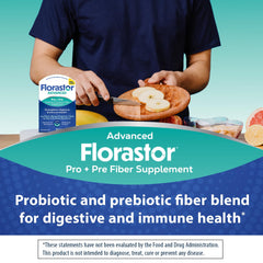 Florastor Select Pro+Pre label packaging notes gluten-free and vegetarian traits.