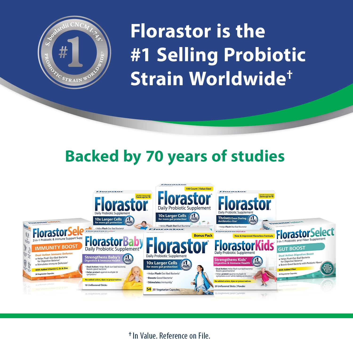Florastor vegetarian gluten-free badge highlighting dietary compatibility.